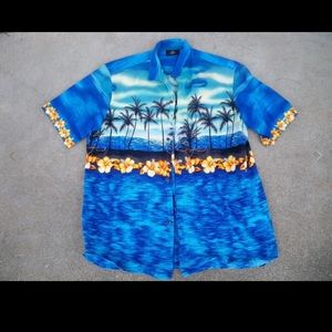 Vtg Hawaiian Rockabilly Print Surf Mens Shirt XL